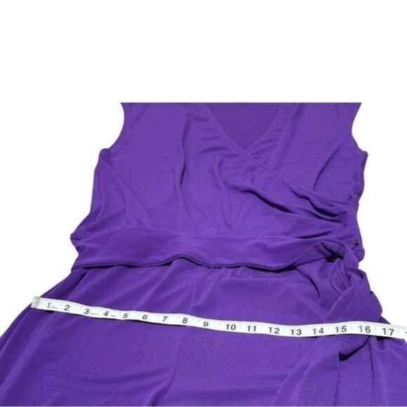 Lauren Ralph Lauren Purple Sleeveless Wide Leg Jumpsuit Size L Stretch Belted - Picture 6 of 9